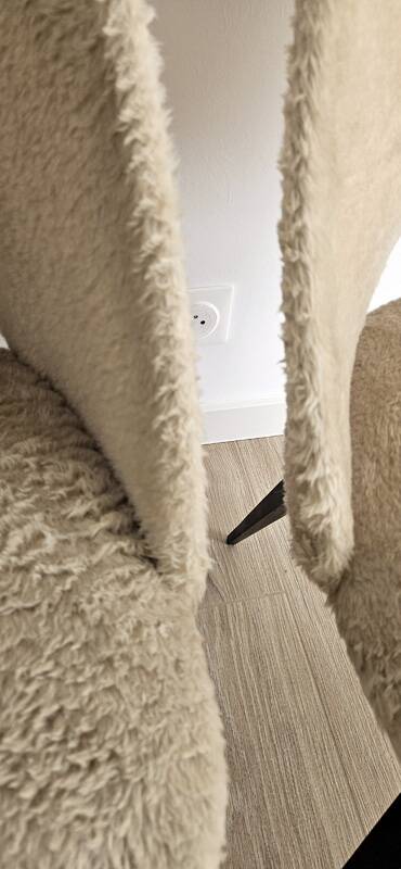 Vintage barrel chair pair – boucle fabric and brass splayed legs