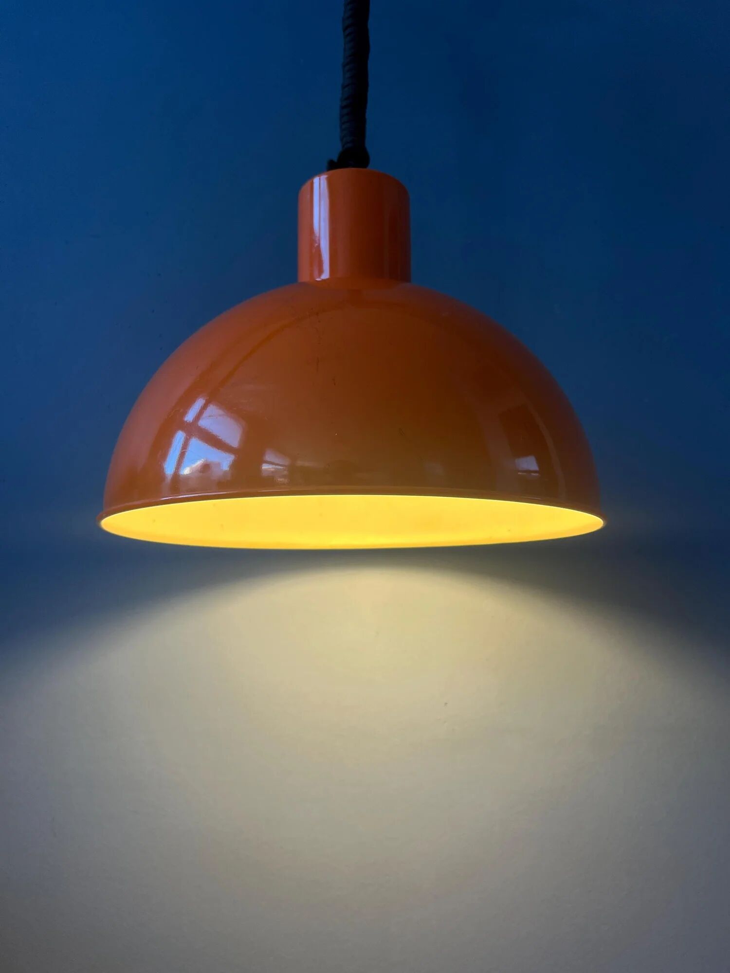 Orange Fog & Morup enamel pendant lamp by Joe Hammerborg