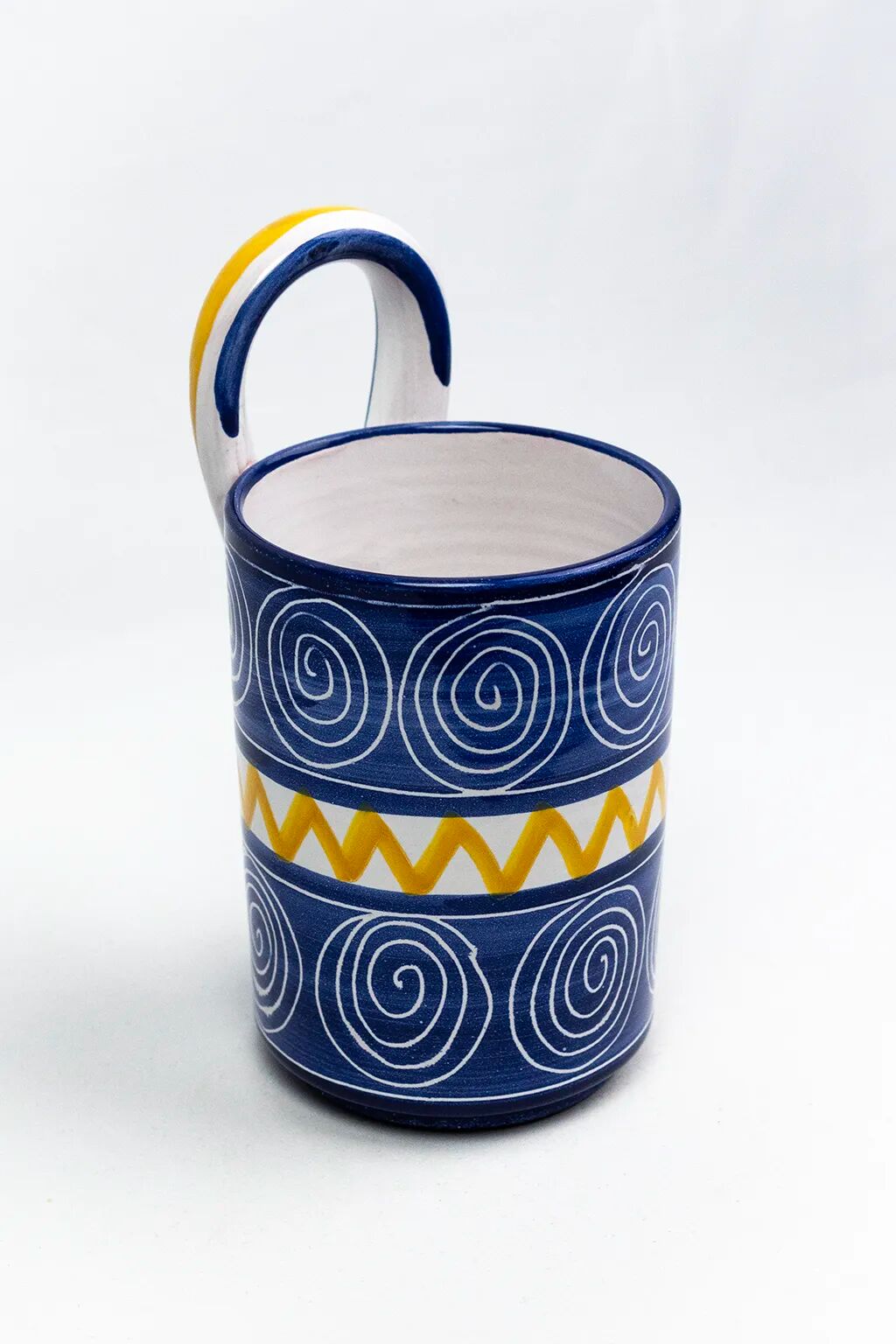 Robert Picault – Enamelled earthenware utensil holder in blue and yellow – Vallauris