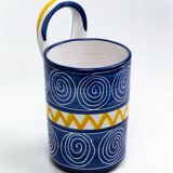 Robert Picault – Enamelled earthenware utensil holder in blue and yellow – Vallauris