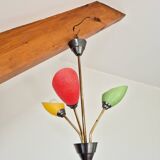 Pendant light, in brass and tricolor opaline glass