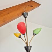 Pendant light, in brass and tricolor opaline glass