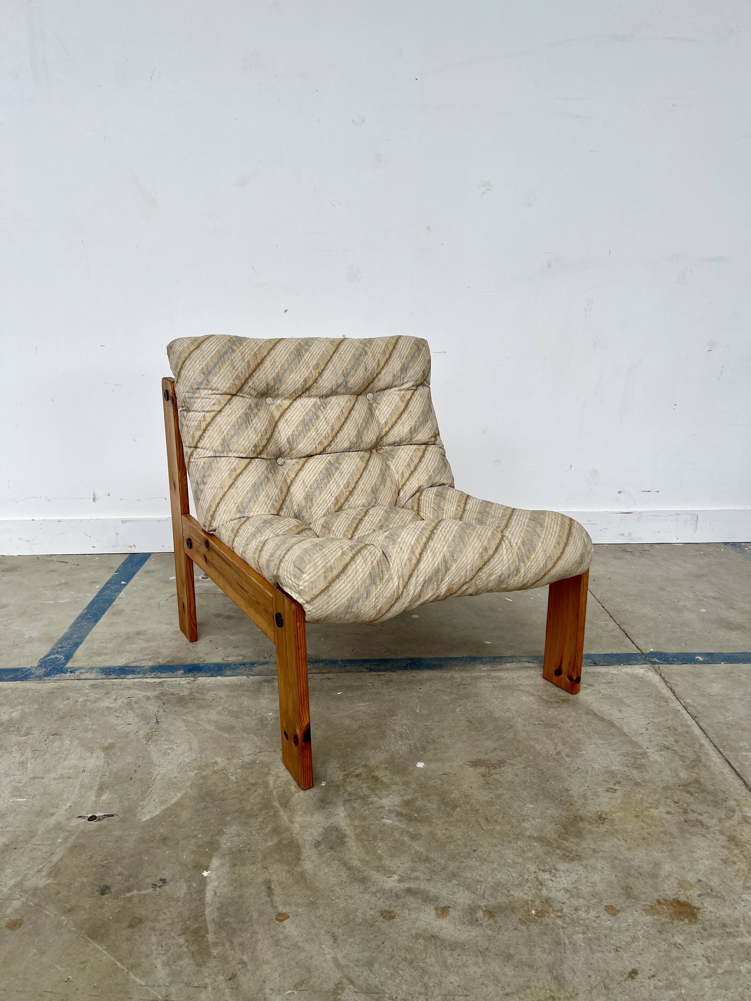 80s armchair with striped fabric and pine structure