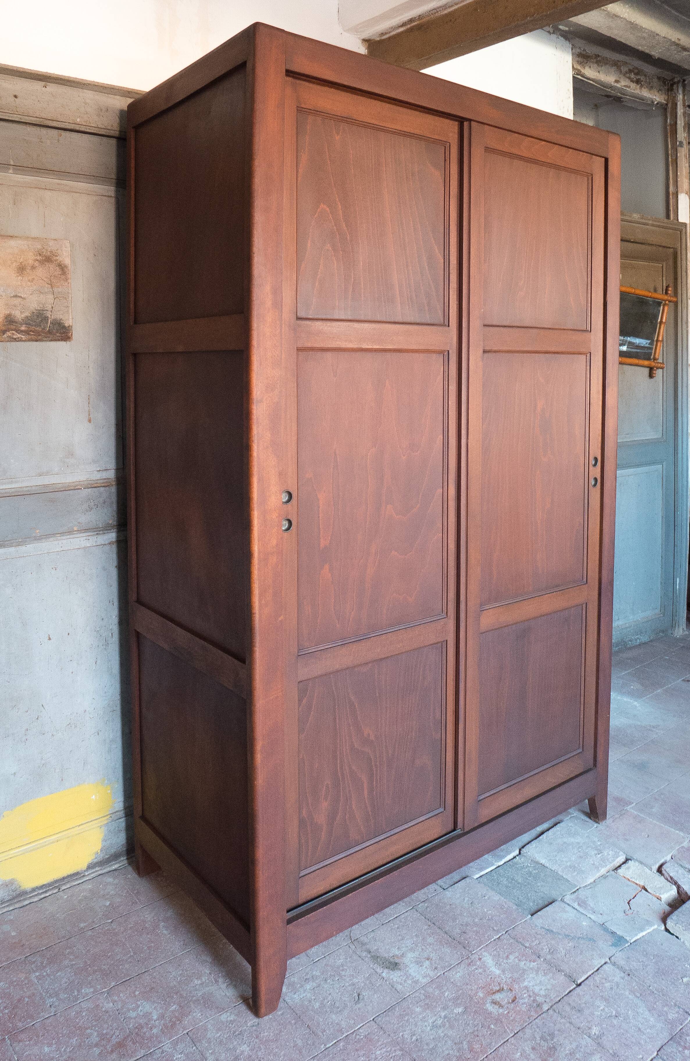 Armoire bois portes coulissantes, armoire bois, meuble de rangement vintage