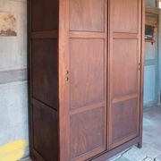 Wooden wardrobe with sliding doors, wooden wardrobe, vintage storage furniture