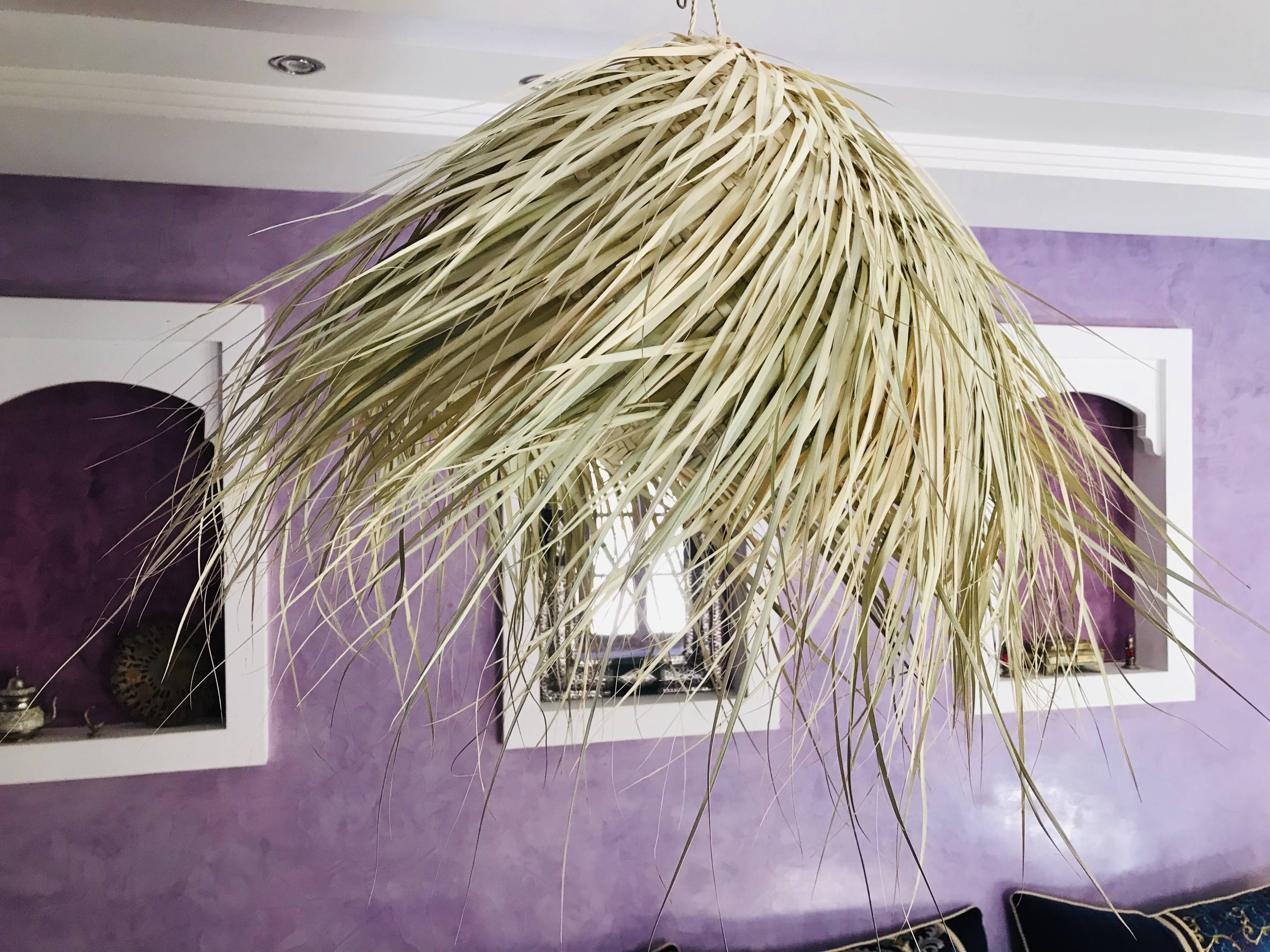 Bohemian straw pendant light 40cm - Ball, Wicker lampshade