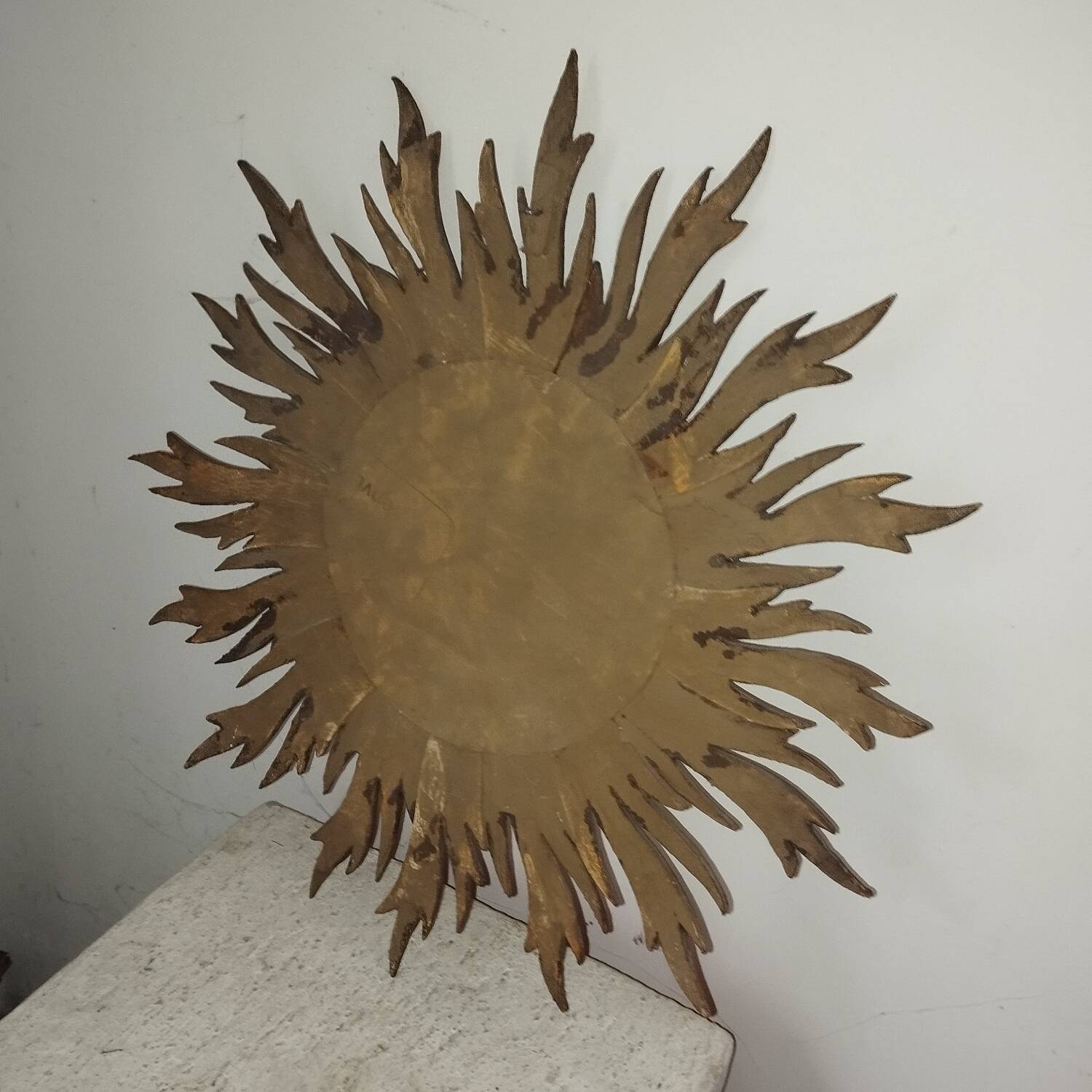 1950s gilded carved wooden sun mirror
