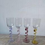 4 large, multicoloured, twisted champagne flutes
