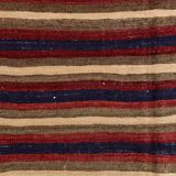 4x9 Red & Navy Blue Pinstriped Pattern Turkish Kilim Rug, 136x284Cm