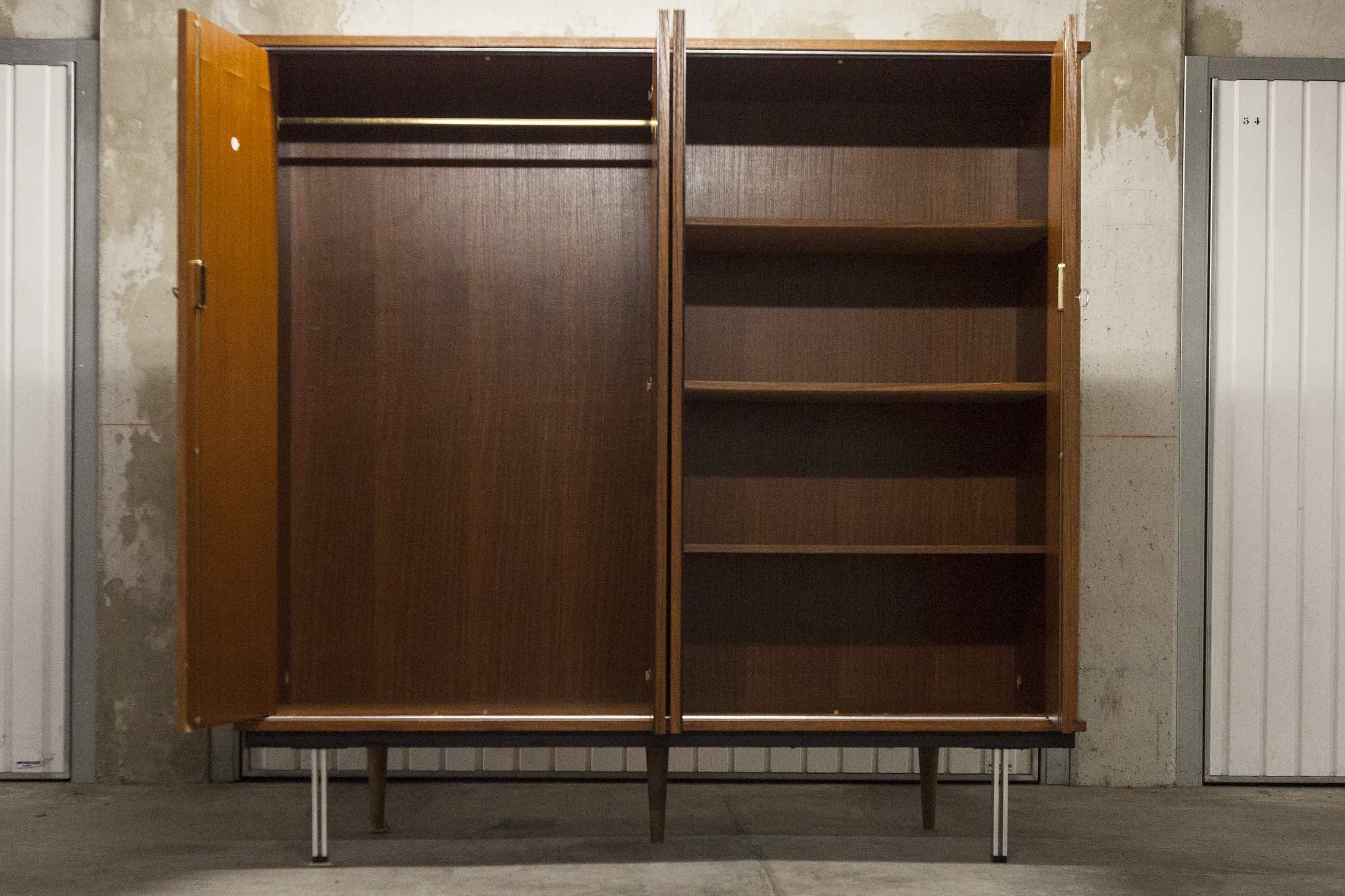Wardrobe 1970 teak 4 doors half wardrobe half shelf 182 cm
