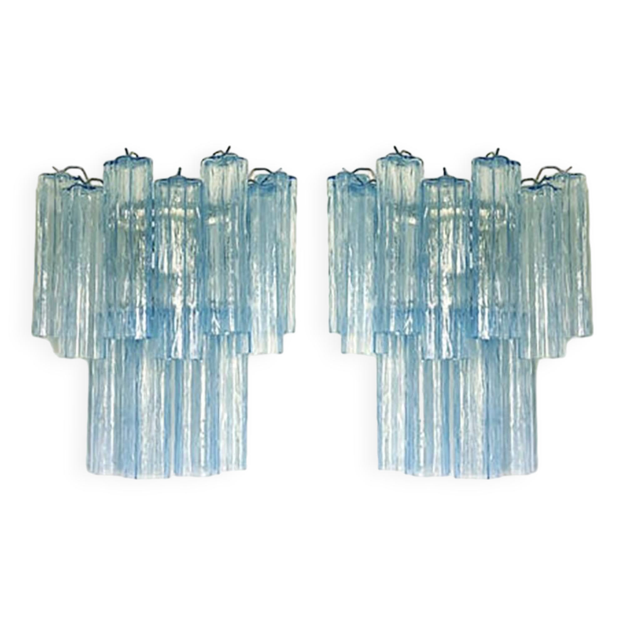 Contemporary Light-Blue “Tronchi”Murano Glass Wall Sconces in Venini Style - a Pair