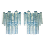 Contemporary Light-Blue “Tronchi”Murano Glass Wall Sconces in Venini Style - a Pair