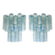 Contemporary Light-Blue “Tronchi”Murano Glass Wall Sconces in Venini Style - a Pair