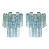 Contemporary Light-Blue “Tronchi”Murano Glass Wall Sconces in Venini Style - a Pair