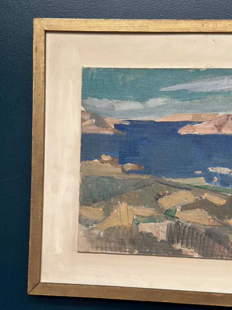 Original Swedish Oil on Panel - "Water Landscape" by Leo Janis - Signed - Vintage and Framed - 59 × 49 cm (23.2" × 19.2")