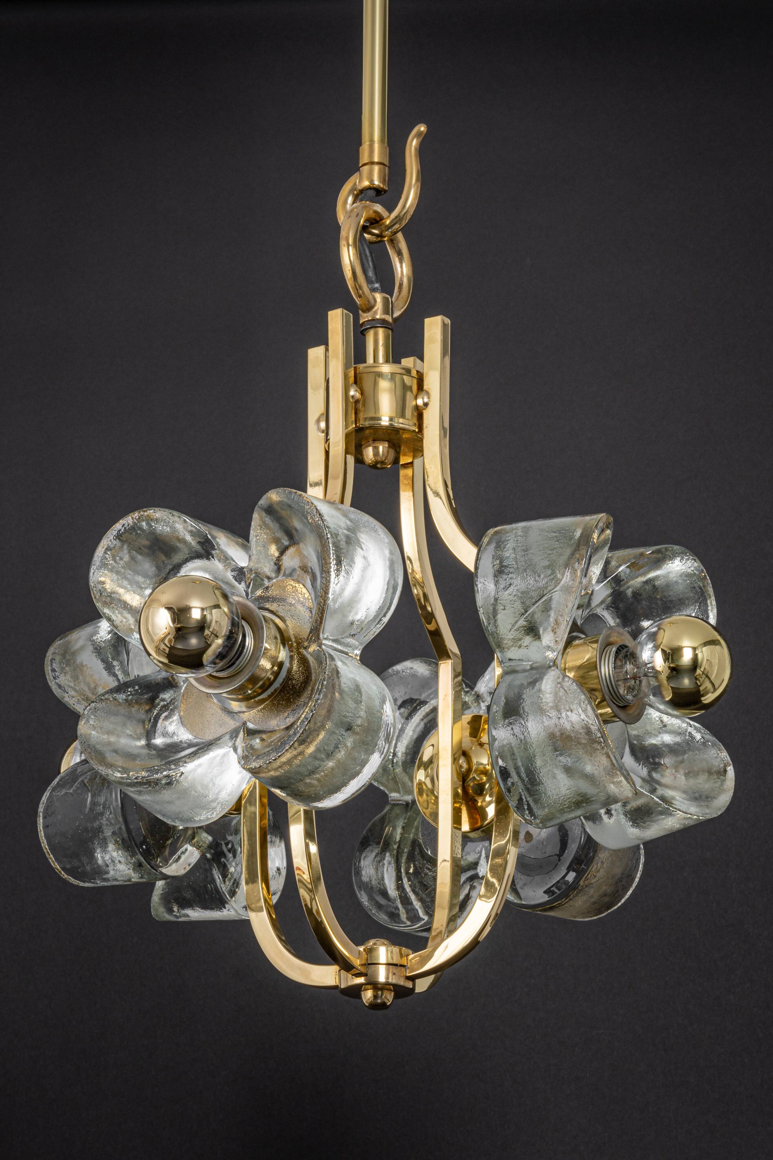 Small brass and crystal glass pendant by Sische, Germany, 1970s.