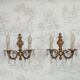 Pair French Vintage Bronze Double Wall Lights Assorted Crystal Drops 5352