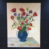 Tableau bouquet de coquelicots et bleuets