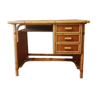 Wood and rattan desk