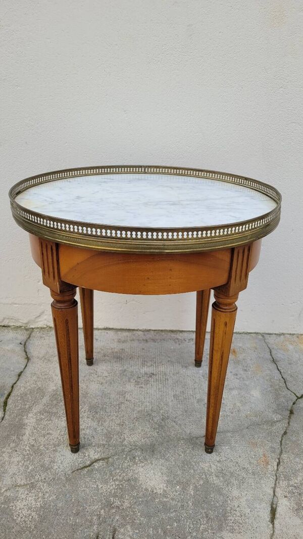 Table basse bouillotte en marbre blanc style Louis xvi ancienne