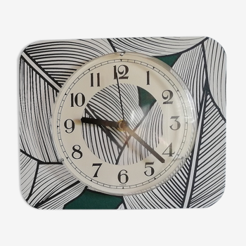 Horloge vintage pendule murale silencieuse rectangulaire "Jaz Végétal"