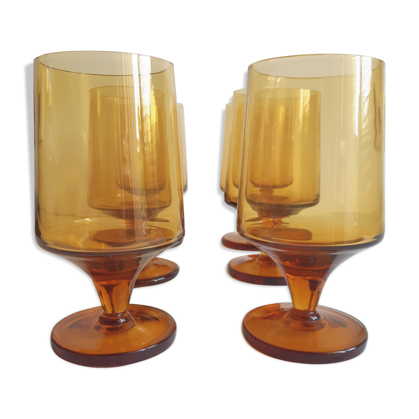 Set of 6 vintage amber foot glasses