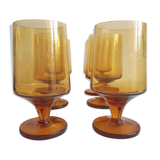 Set of 6 vintage amber foot glasses