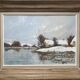 HSP painting "Landscape village winter pond" signed Charles Cuzin (1907 / 1975)