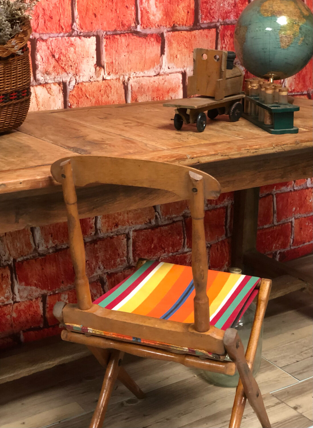 Old vintage camping chair wood and canvas