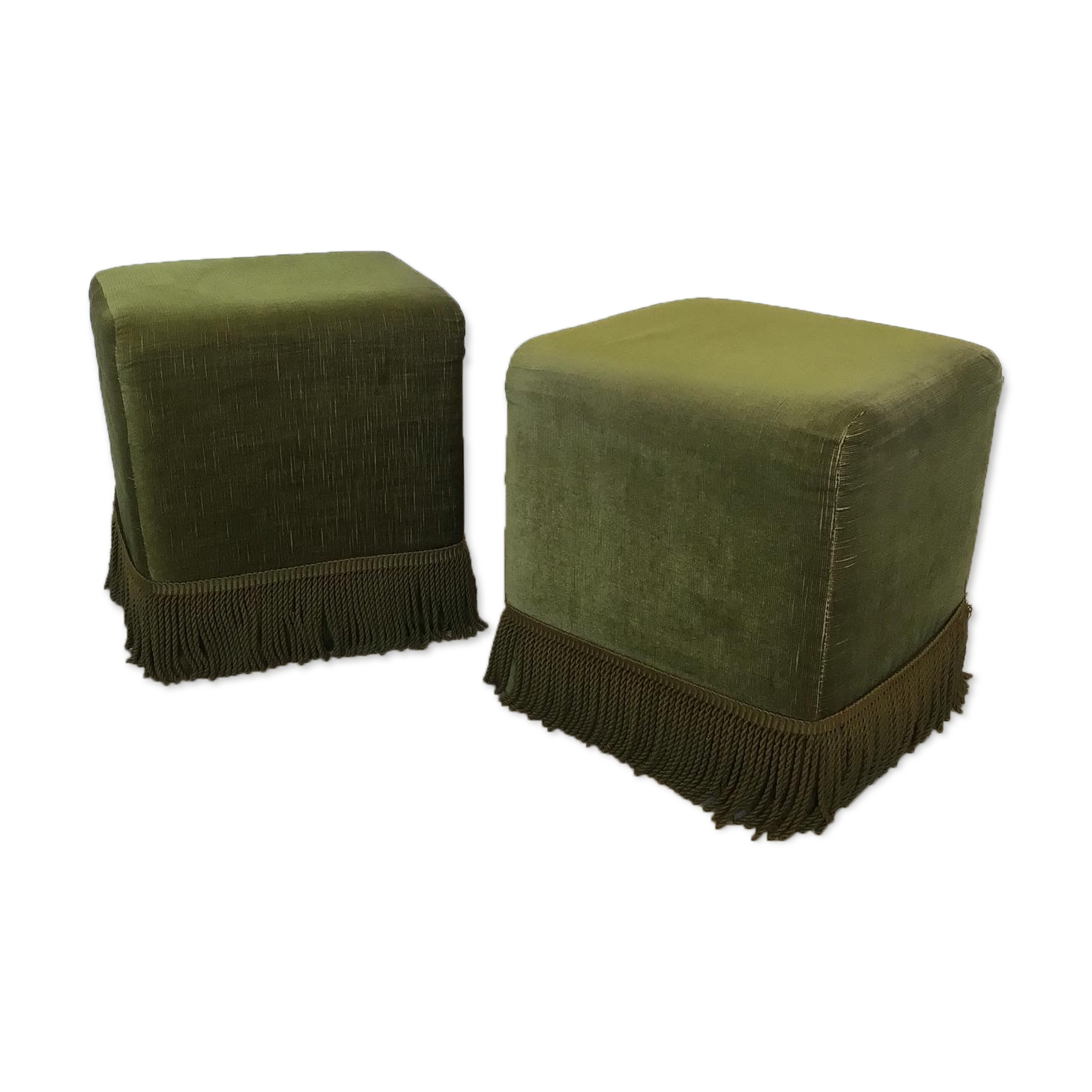 Pair of khaki green velvet beanbags