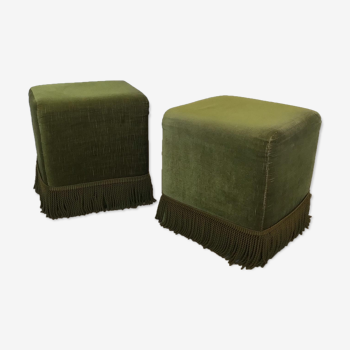 Pair of khaki green velvet beanbags