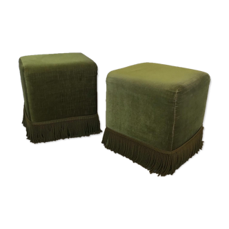 Pair of khaki green velvet beanbags