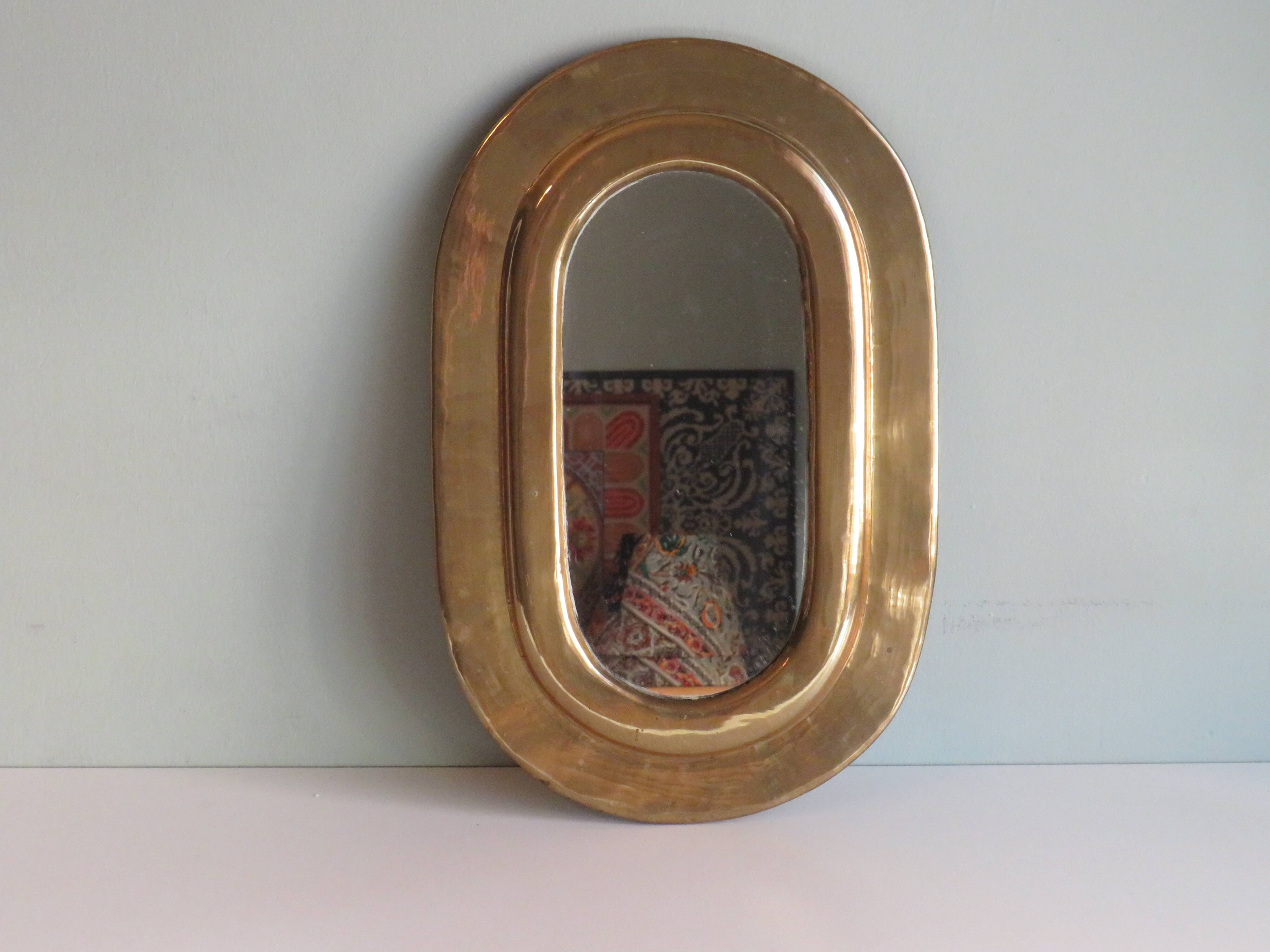 Vintage copper oval mirror, 1970-1980 26x40cm