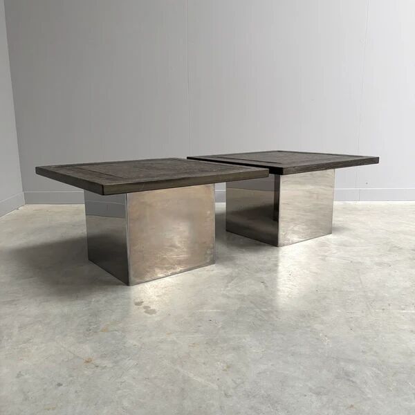 Set Peter Draenert stainless steel and stone coffee tables, 1970s