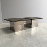Set Peter Draenert stainless steel and stone coffee tables, 1970s