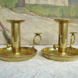 Paire de bougeoirs anciens en laiton