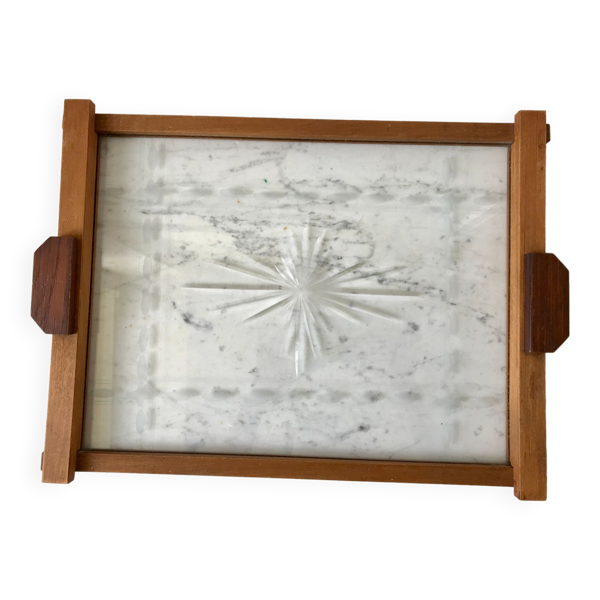 Plateau en bois et verre art déco années 30 — Beyit