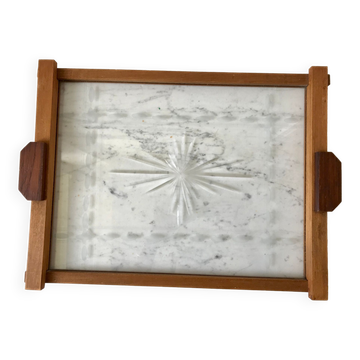 Plateau en bois et verre art déco années 30