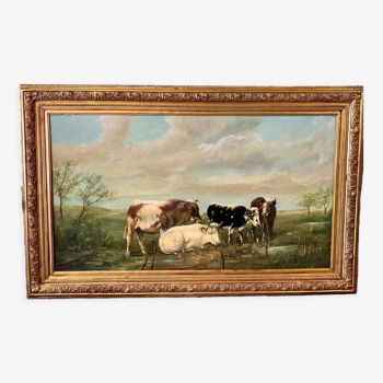 Painting by Henry Schouten cows in the pasture