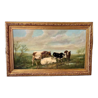 Painting by Henry Schouten cows in the pasture