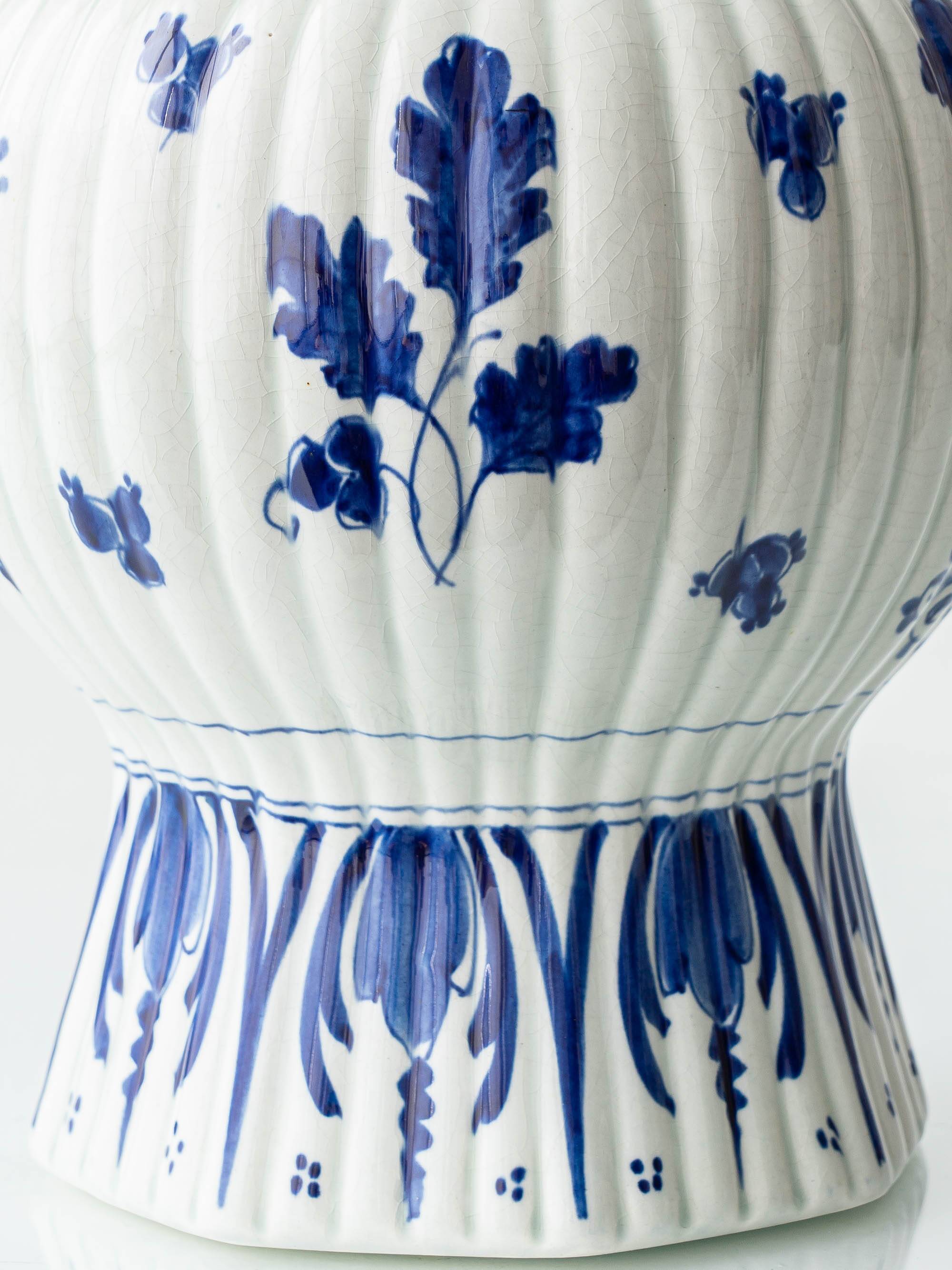 Royal Delft 1924 Blue and White Ceramic Table Lamp, New Vermilion Silk Shade