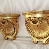 pair of gilded wood consoles with 19th century shell potif