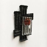 Vintage Italian brutalist wrought iron wall lamp by Albano Poli for Poliarte, set of 4.