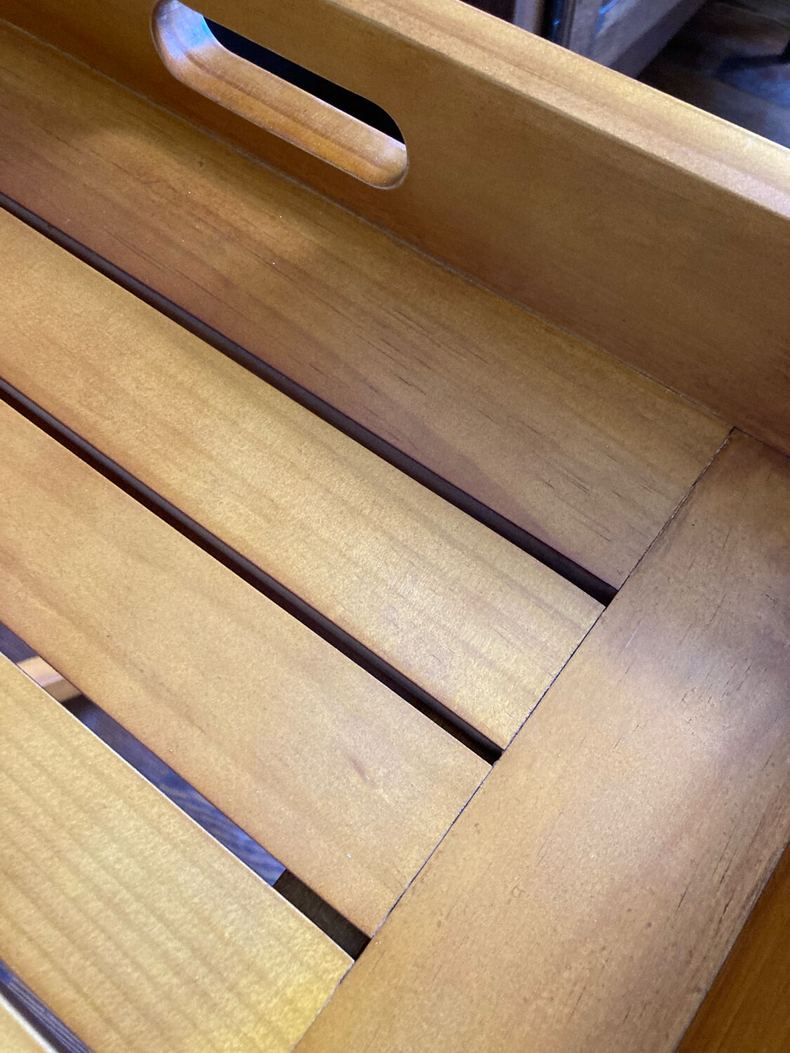 Removable wooden tray with folding legs
