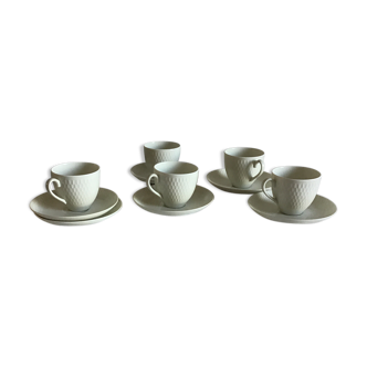 5 coffee cups and 6 saucers in porcelain Royal Copenhagen 70s.