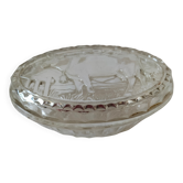 Beurrier vintage en verre pressé décor vache