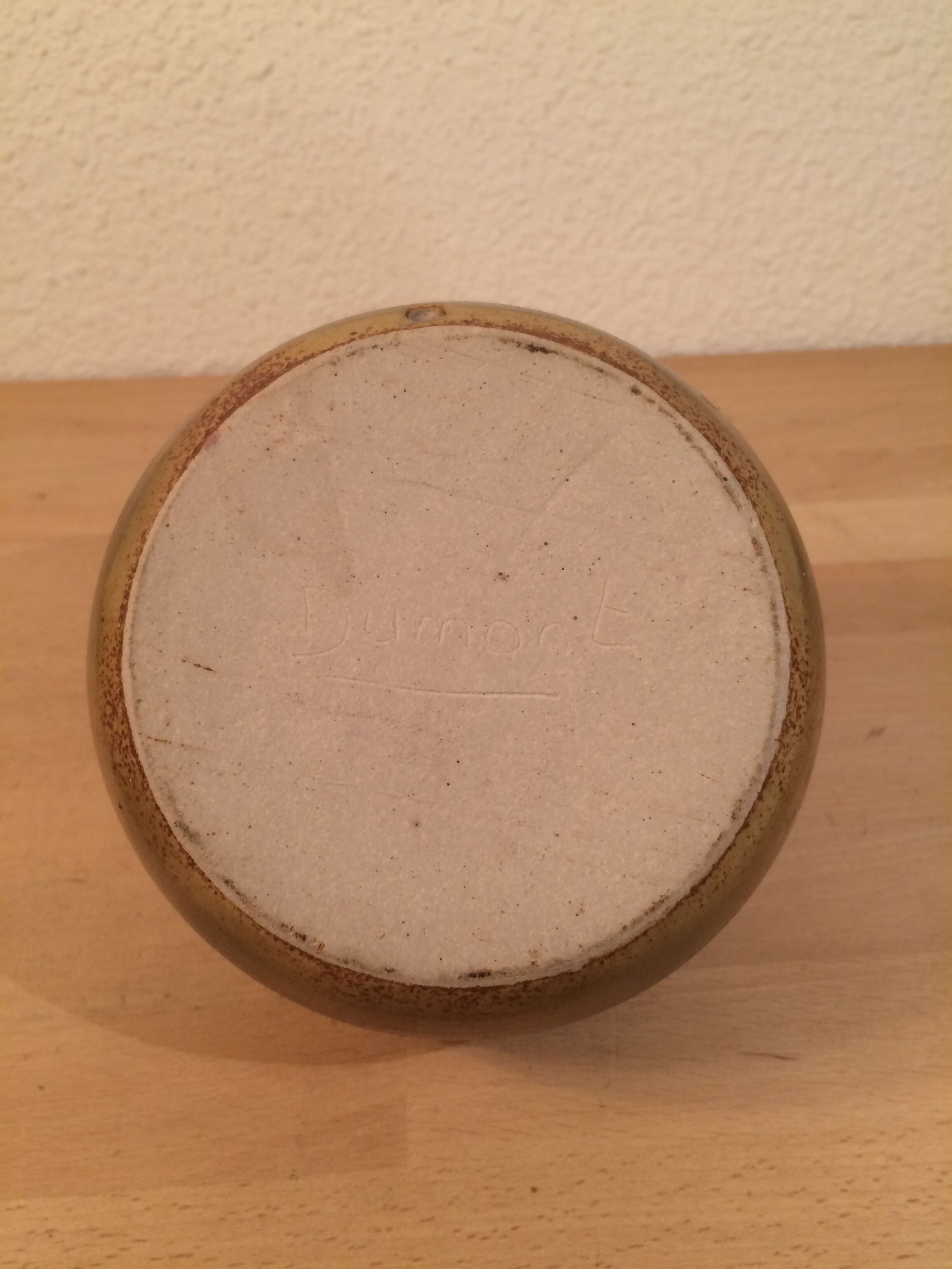 Sandstone ball vase signed Michel Dumont