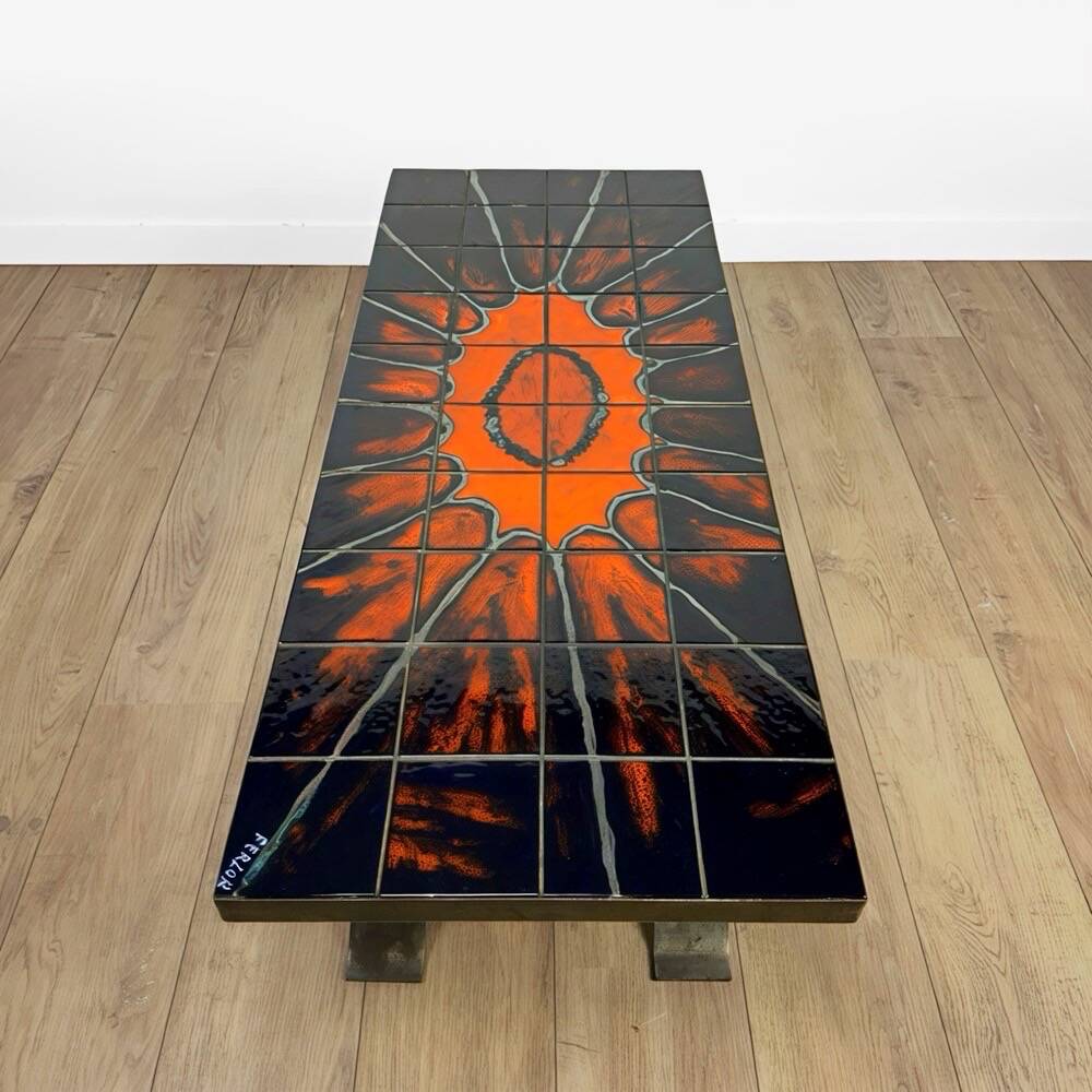 Ferlor International coffee table in brushed steel and ceramic from the 1970s.