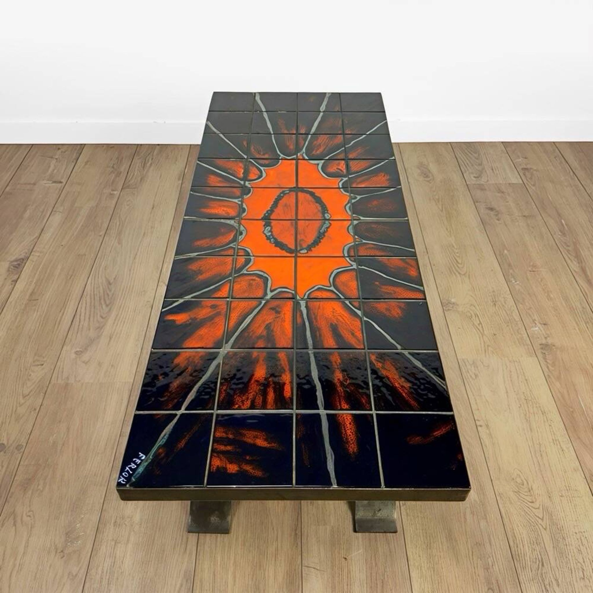 Ferlor International coffee table in brushed steel and ceramic from the 1970s.
