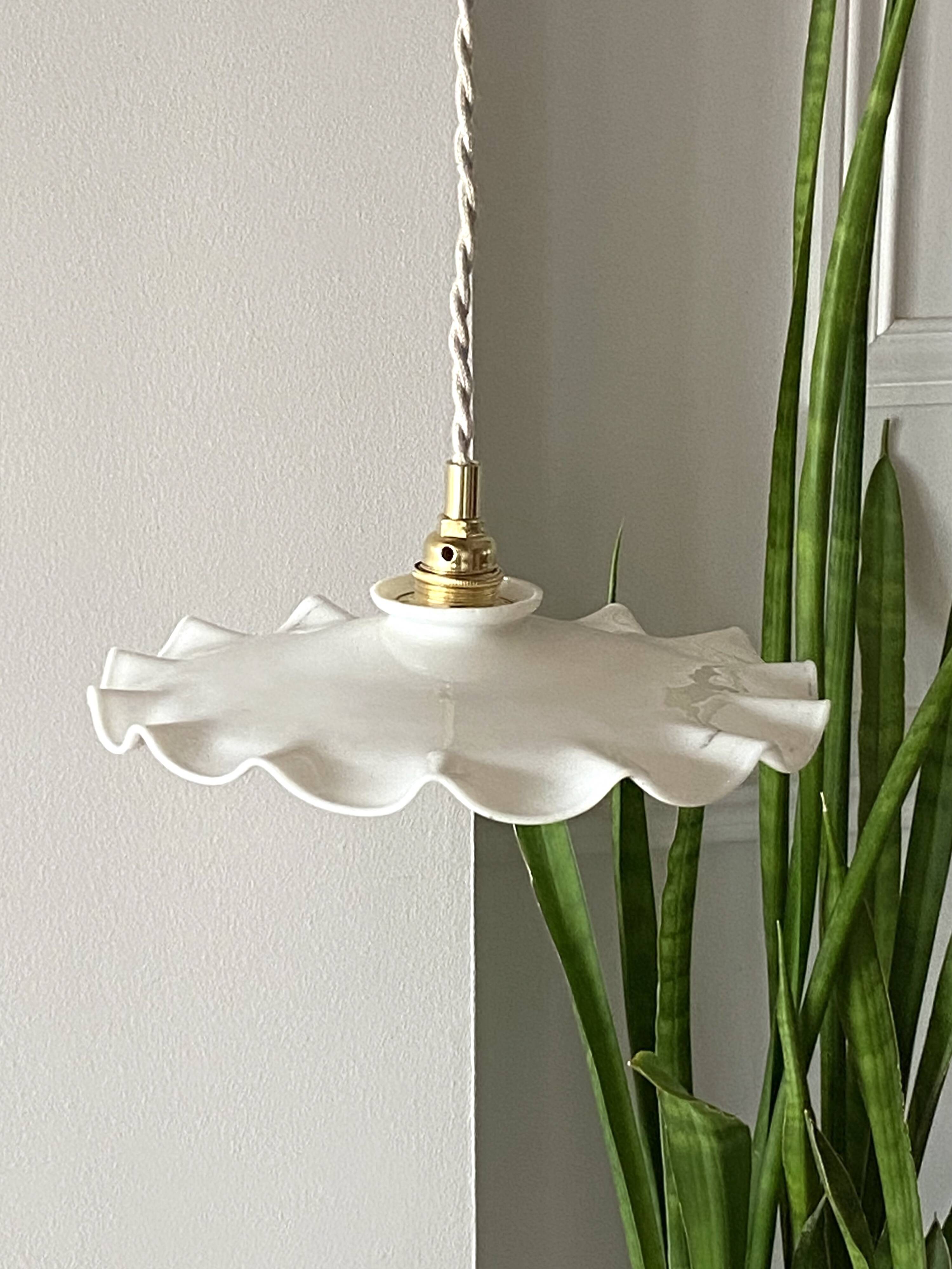 Ruffled opaline pendant light